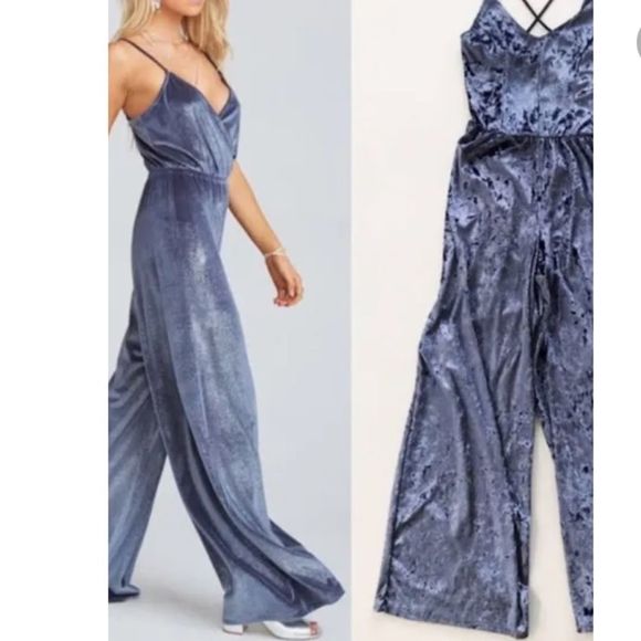 Pants - Snap blue velvet pantsuit